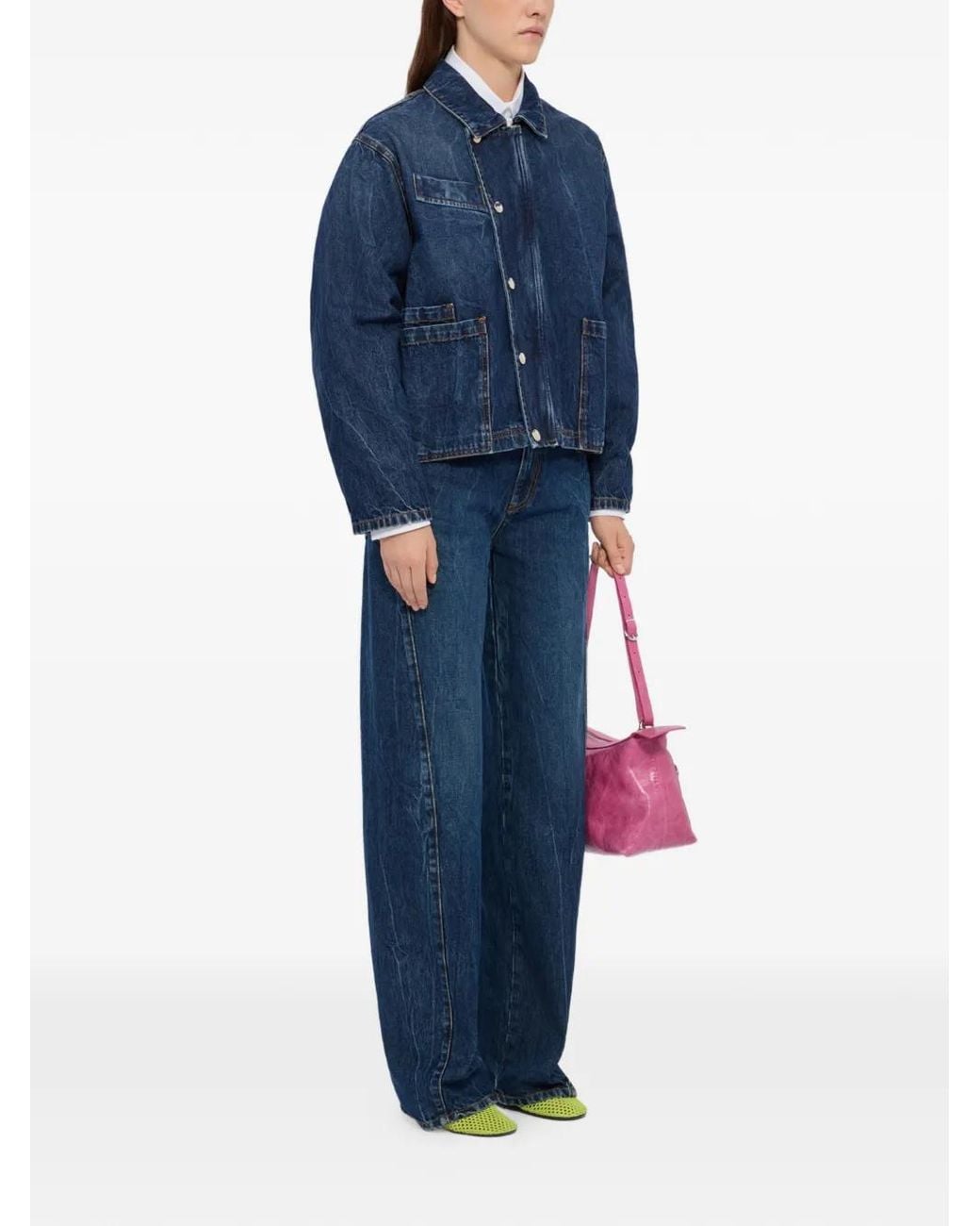 MSGM Blue Veste En Jean À Poches Plaquées