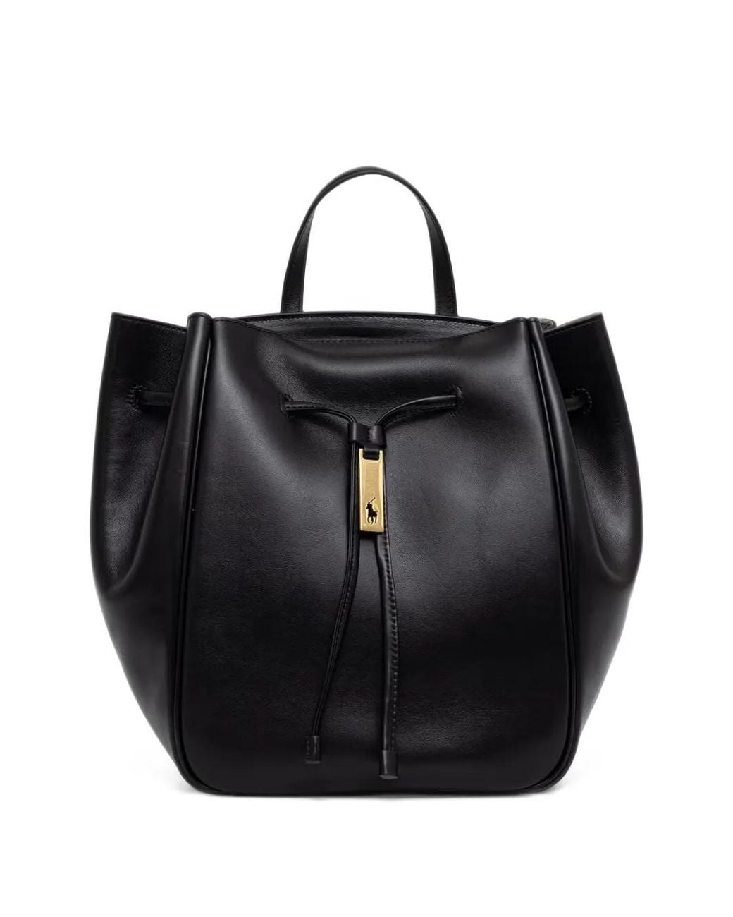 Polo Ralph Lauren Black Polo Id Leather Drawstring Backpack