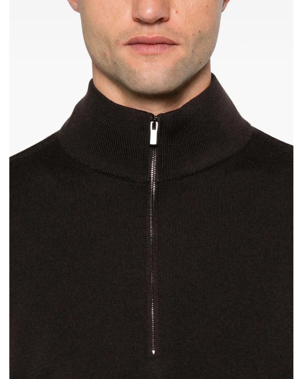 FILIPPO DE LAURENTIIS Black Quarter-Zip Wool Sweater for men