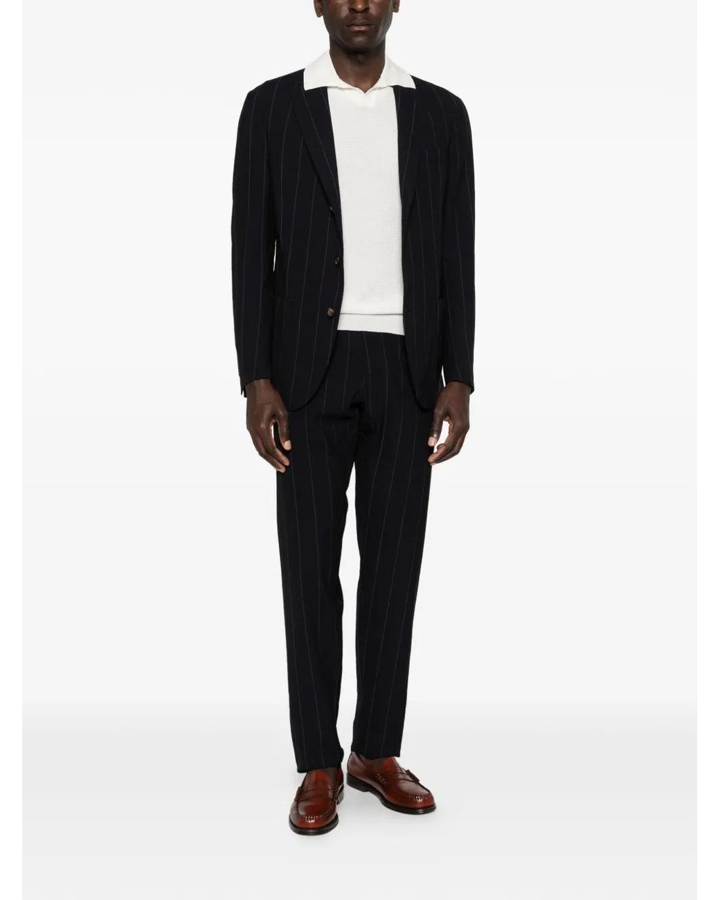 Eleventy Black Pinstripe-Pattern Single-Breasted Suit for men