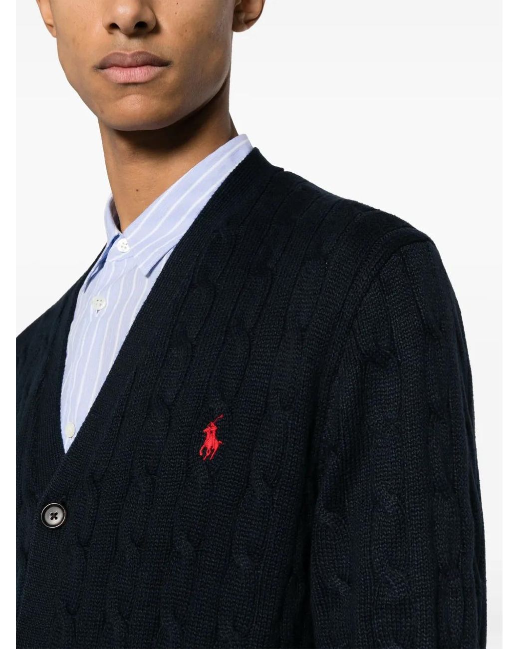 Polo Ralph Lauren Blue Logo Embroidered Cable Knit Cardigan - Men's - Cotton for men
