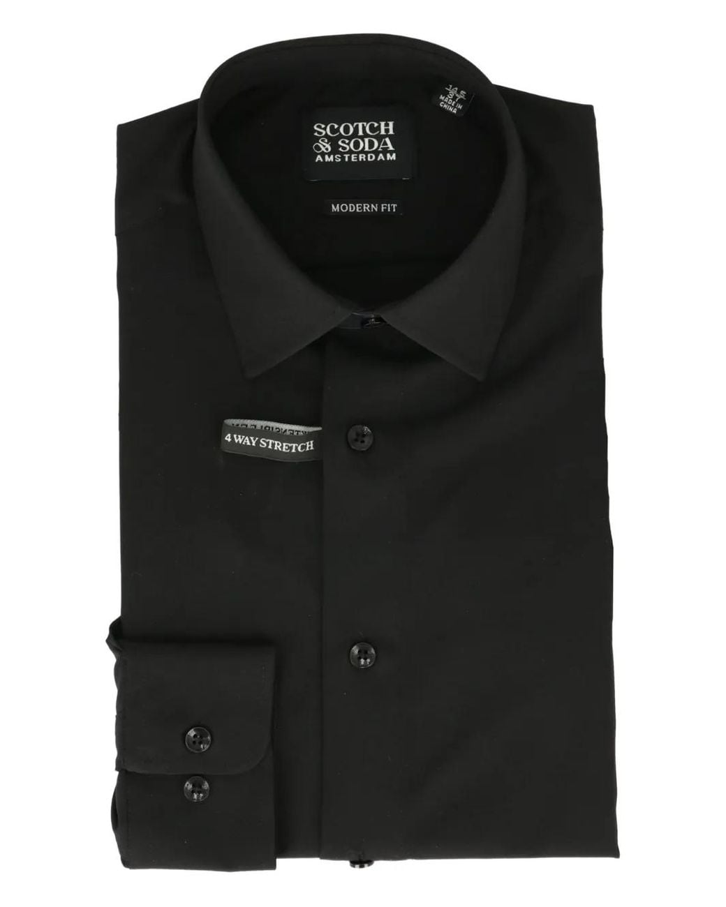 Scotch & Soda Black Four-Way-Stretch Shirt for men