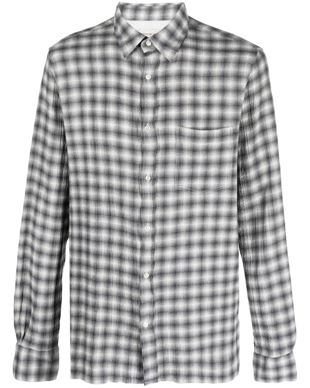 Officine Generale Gray Graphic-Print Seersucker Shirt for men