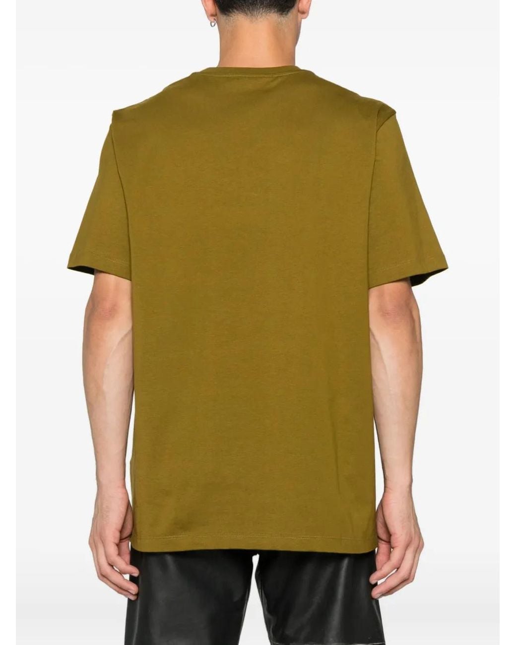 MSGM Green Cotton T-Shirt With Front Printed Logo for men