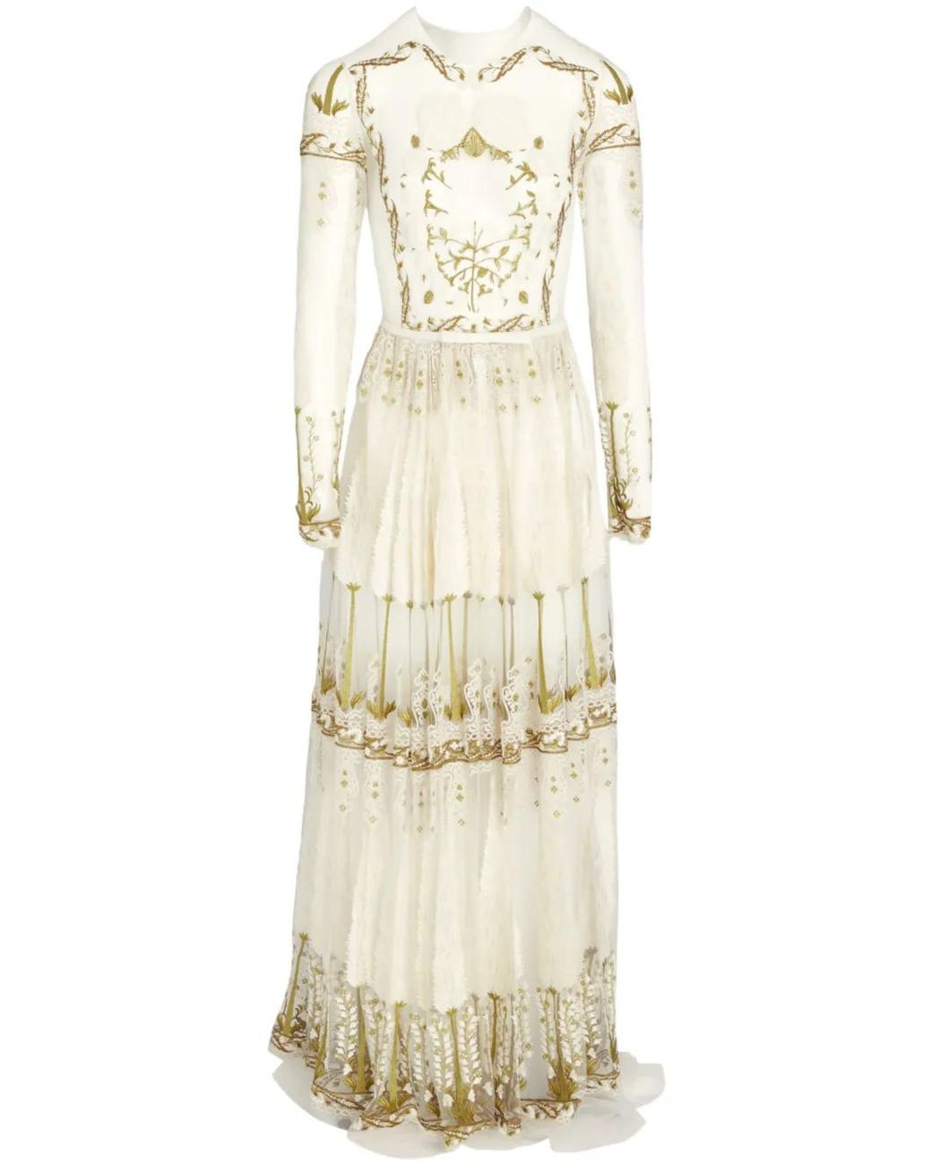 Giambattista Valli Natural Jardin D'Eden Embroidered Tulle Maxi Dress