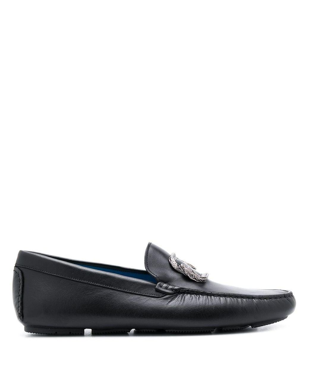 Roberto Cavalli Leather Snake Embellishment Loafers in Black for Men ...