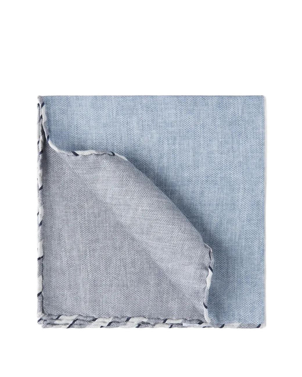 Brunello Cucinelli Blue Striped-Border Pocket Square for men