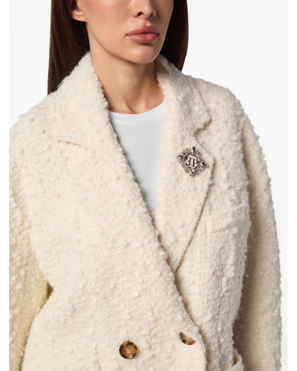 Philipp Plein Natural Double-Breasted Coat
