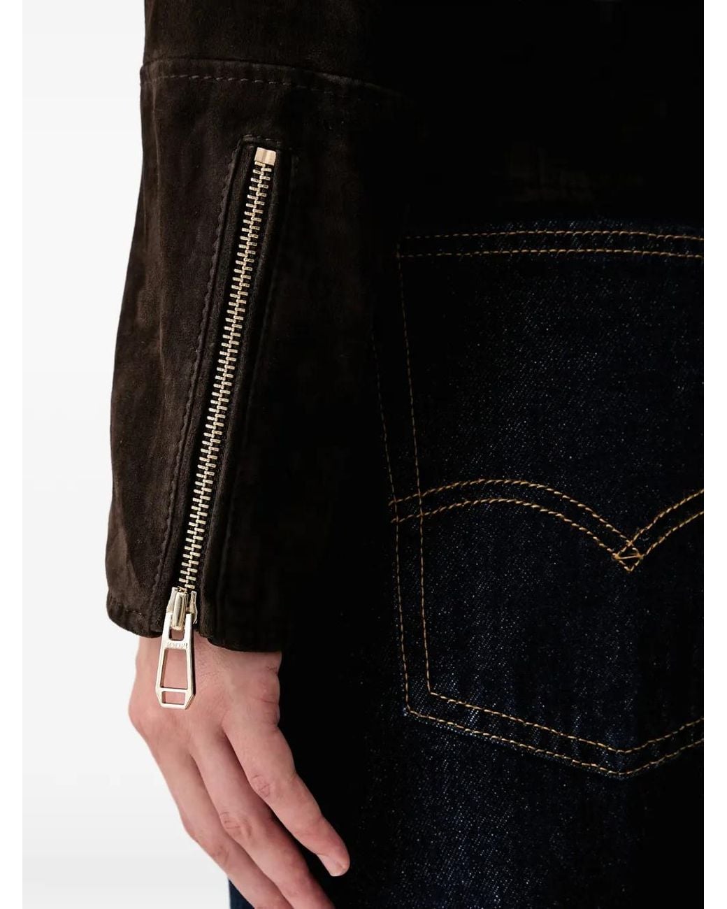 Joop! Black Asymmetric-Zip Calf Suede Jacket