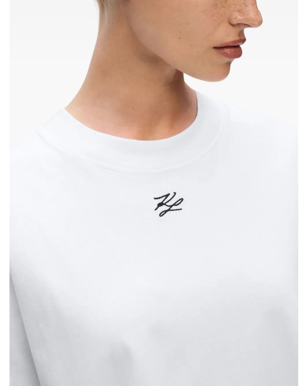 Karl Lagerfeld White Autograph-Embroidered Short-Sleeve T-Shirt