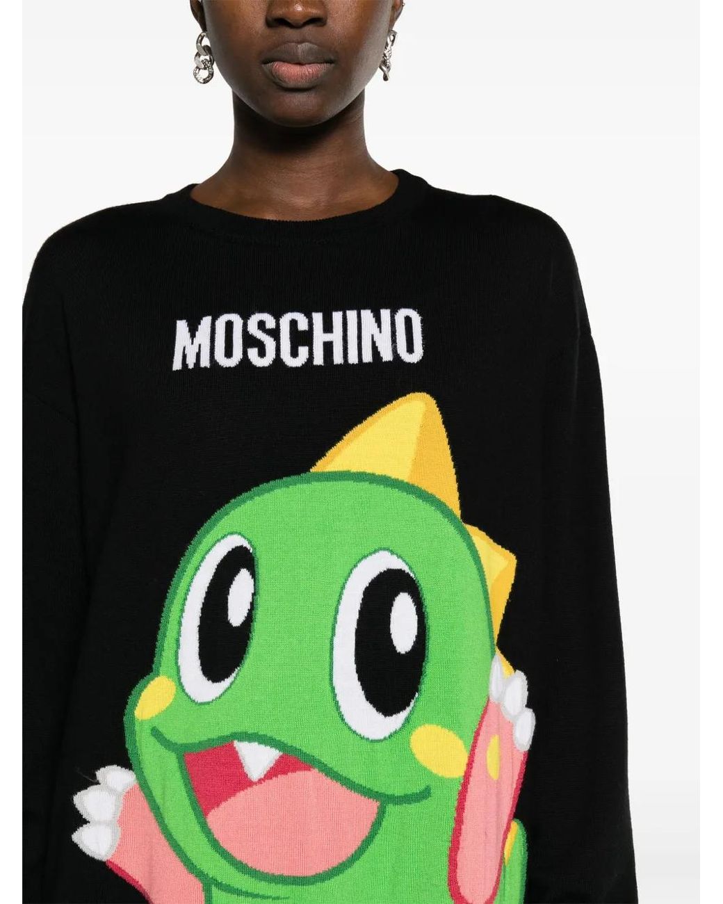 Moschino Green Cartoon-Embroidered Fine-Knit Mini Dress