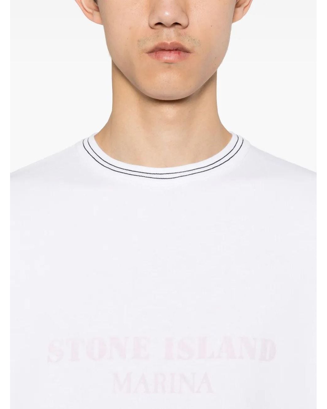 Stone Island White Logo-Print Cotton Sweatshirt for men