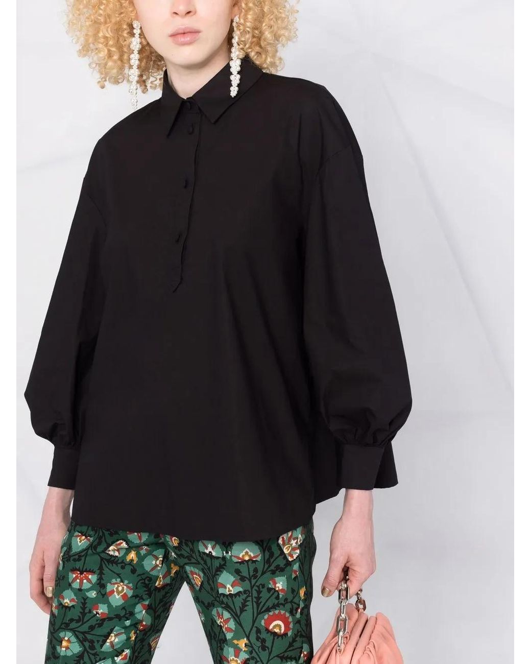 LaDoubleJ Black Poet Button-Placket Cotton Shirt