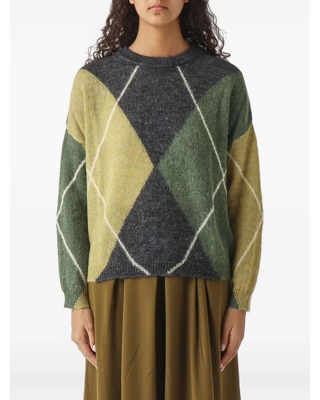 Nenette Gray Macadamia Argyle-Intarsia Sweater