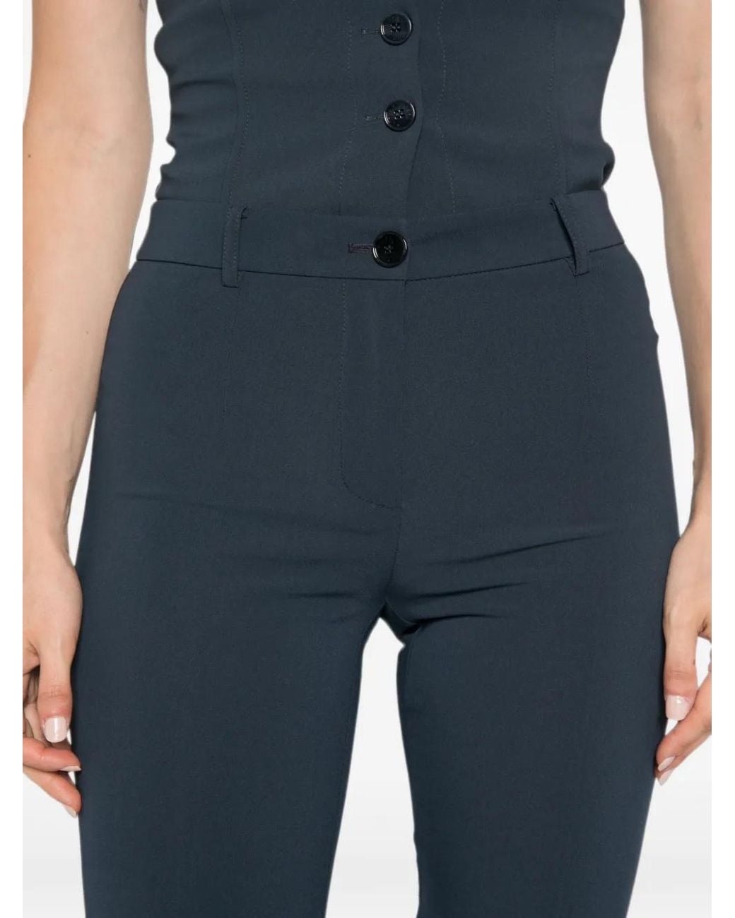Patrizia Pepe Blue Button-Fastening Slim-Fit Trousers