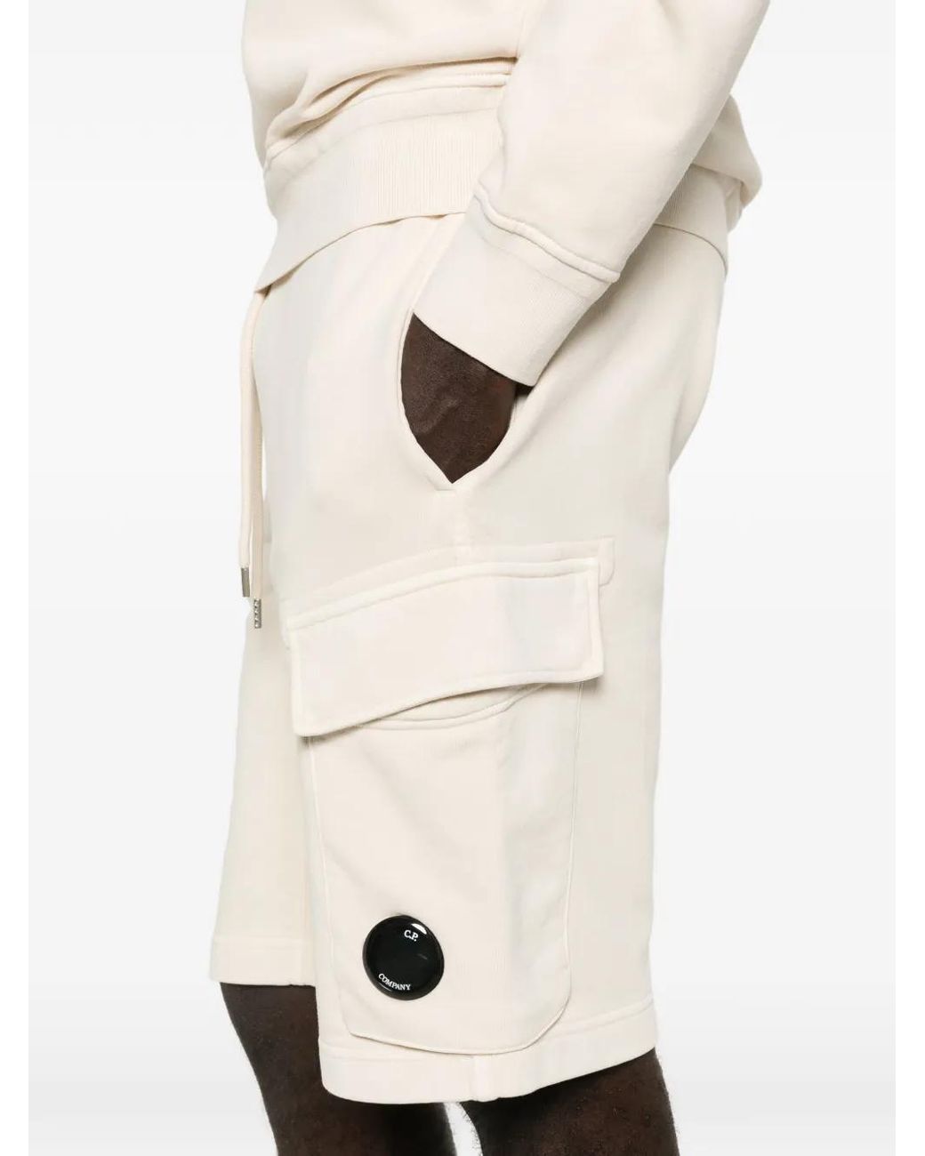 C P Company Natural Cotton Diagonal Fleece Cargo Sweatshorts for men