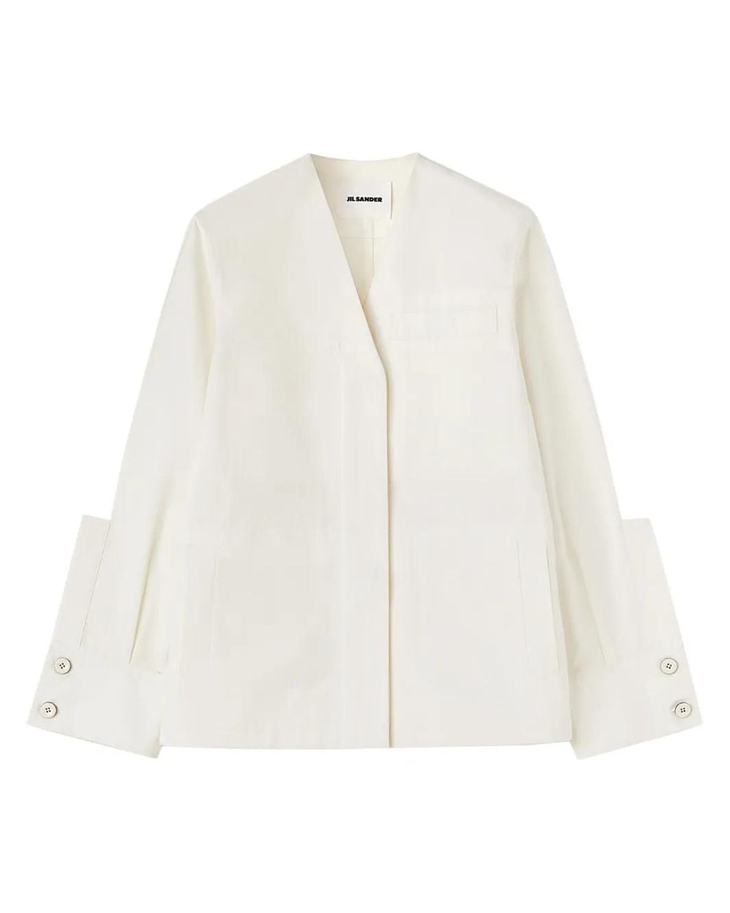Jil Sander White V-Neck Cotton-Blend Jacket