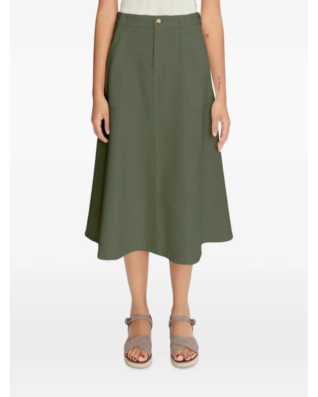 A.P.C. Green Patch-Pocket A-Line Midi Skirt