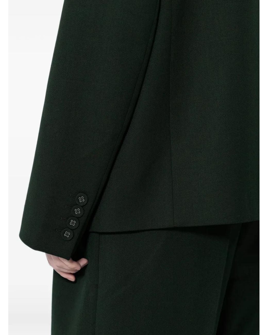 Ganni Green Single-Breasted Notched-Lapels Blazer