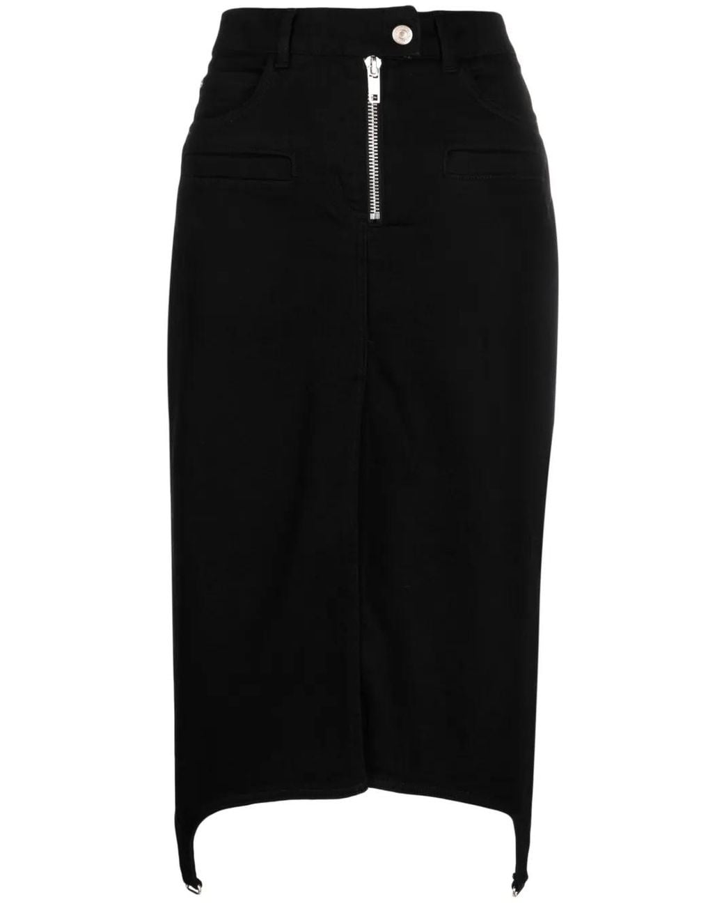 Courreges Black Asymmetric Zipped Denim Skirt