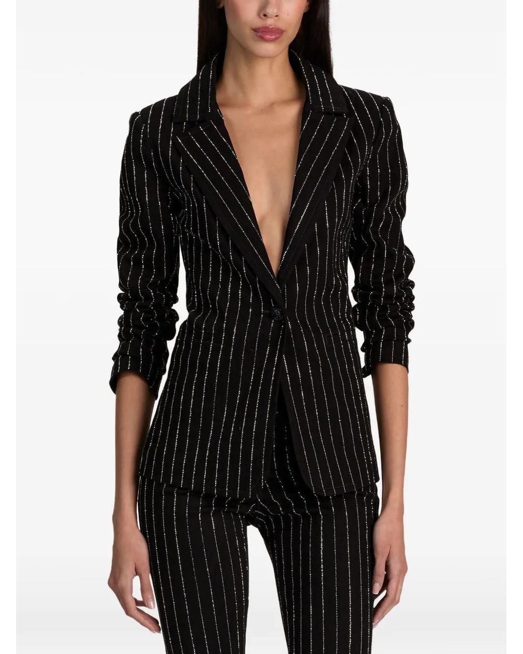 Alice + Olivia Black Macey Crystal-Embellished Denim Blazer