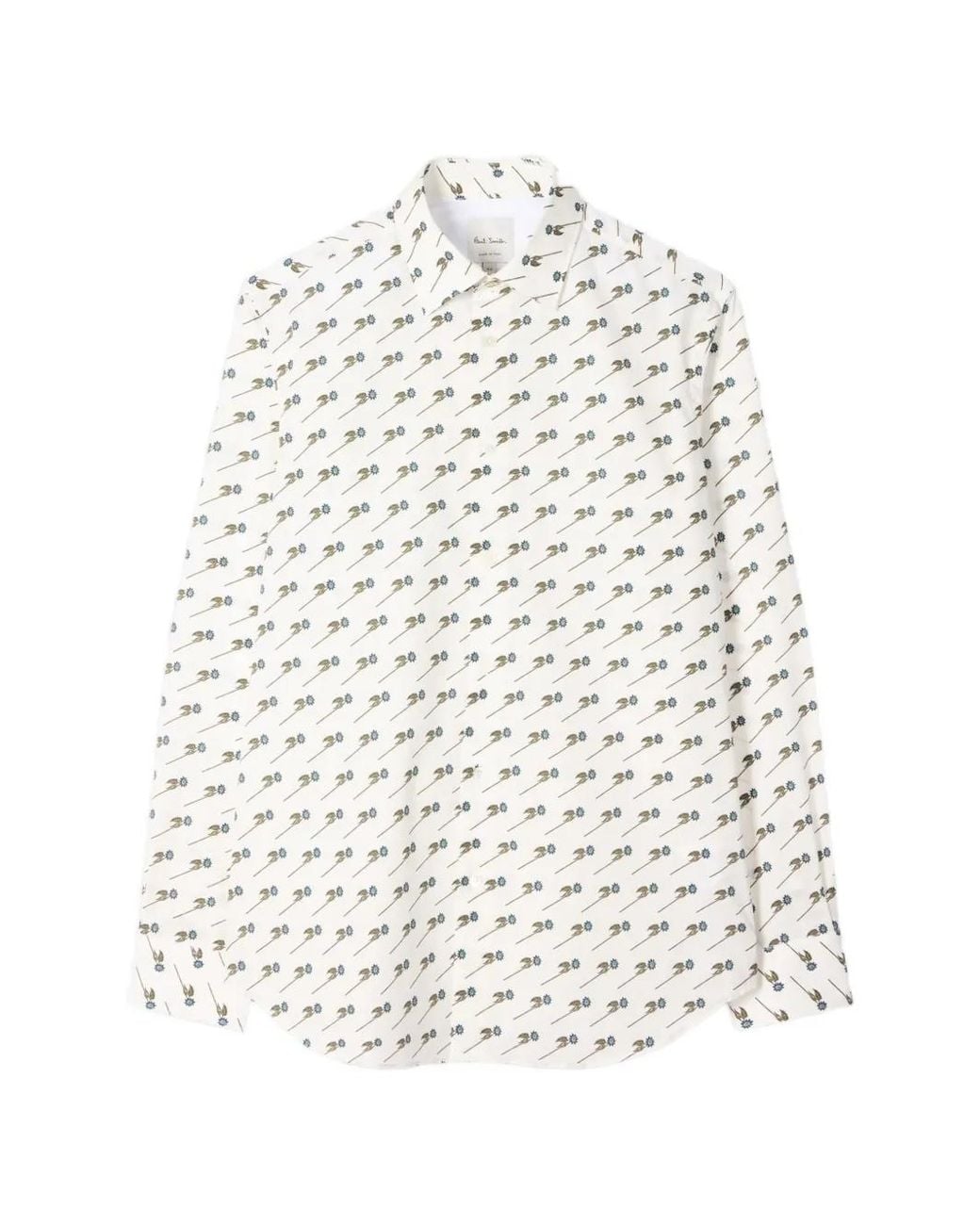 Paul Smith White Tailored-Fit 'Floral' Organic Cotton Shirt for men