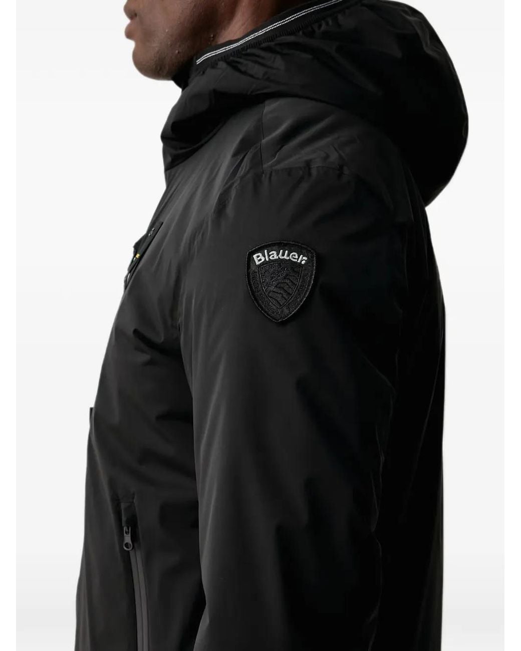 Blauer Kapuzenjacke Mit Logo-Patch in Black für Herren