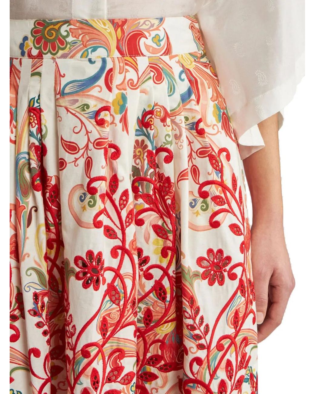 Etro Red Paisley Skirt With Embroidery