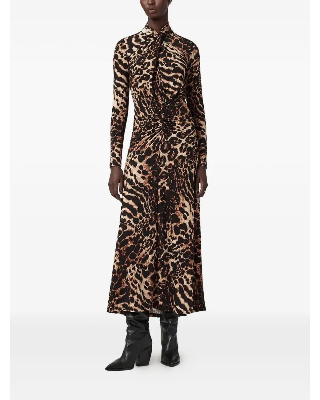 AllSaints White Mina A-Line Leopard Midi Dress