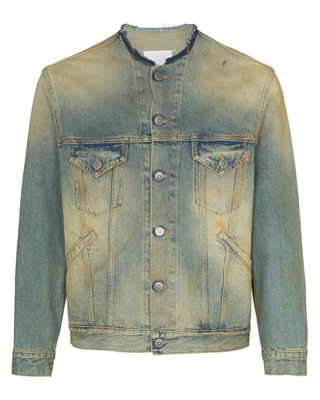 Maison Margiela Green Raw-Cut Collar Denim Jacket for men