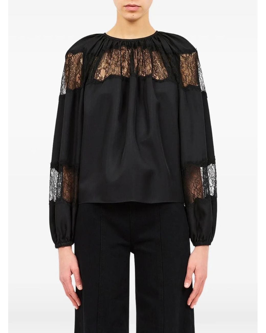 Ulla Johnson Black Blouse Bess En Soie À Finitions En Dentelle