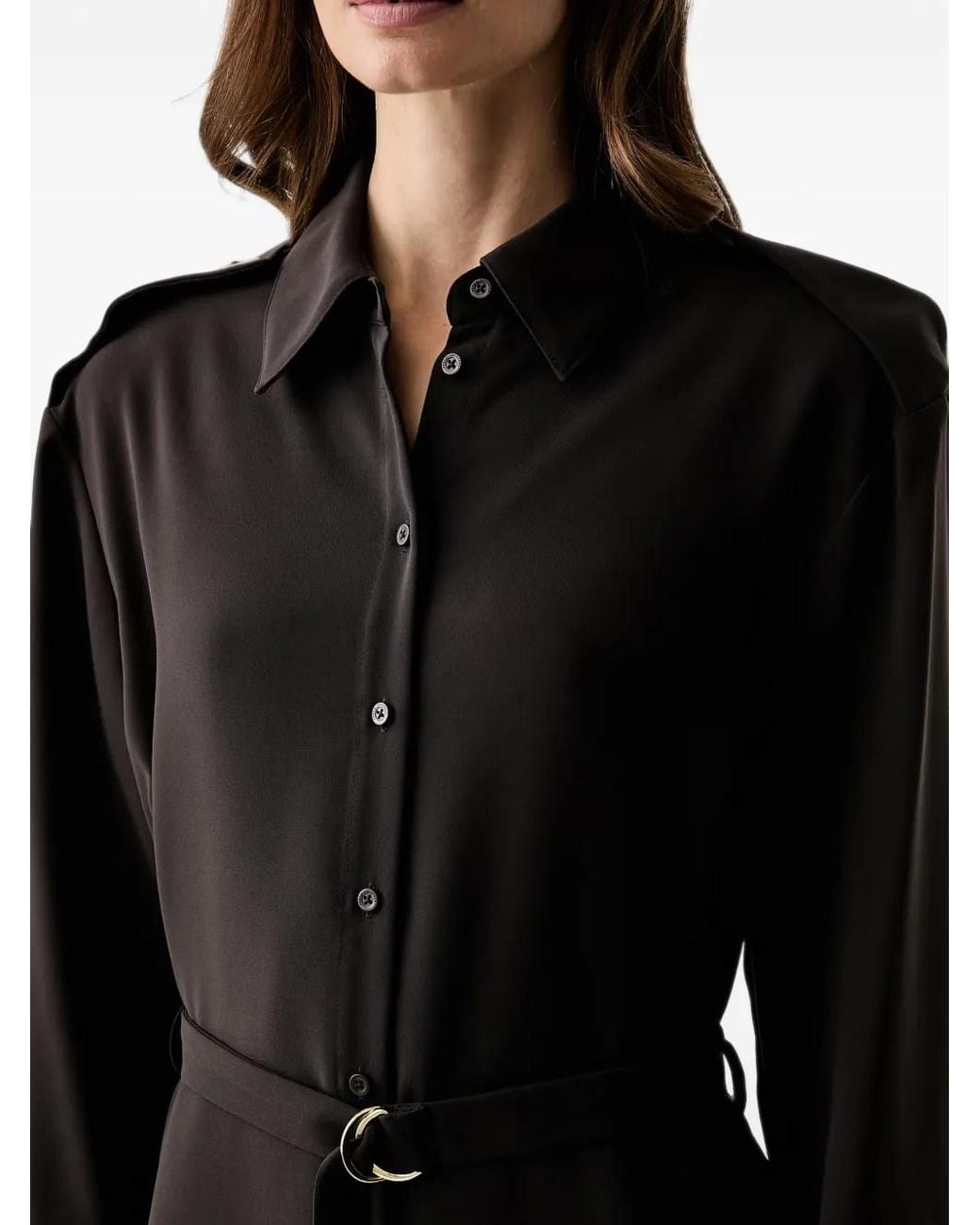 ARMANI EXCHANGE Black Belted Epaulette Shirt Mini Dress