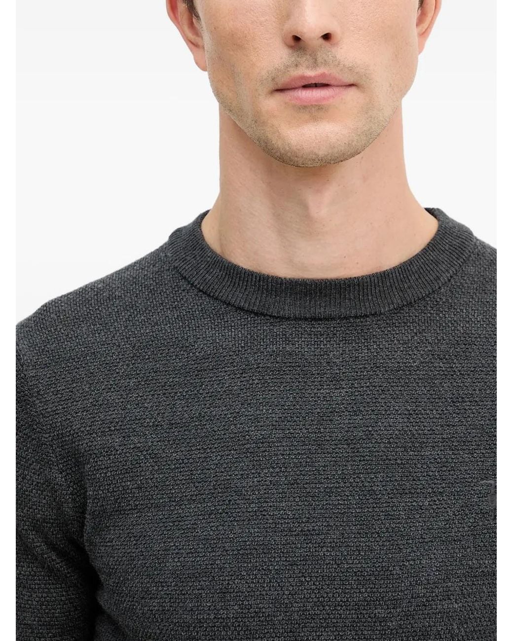 Trussardi Gray Textured Crewneck Jumper for men