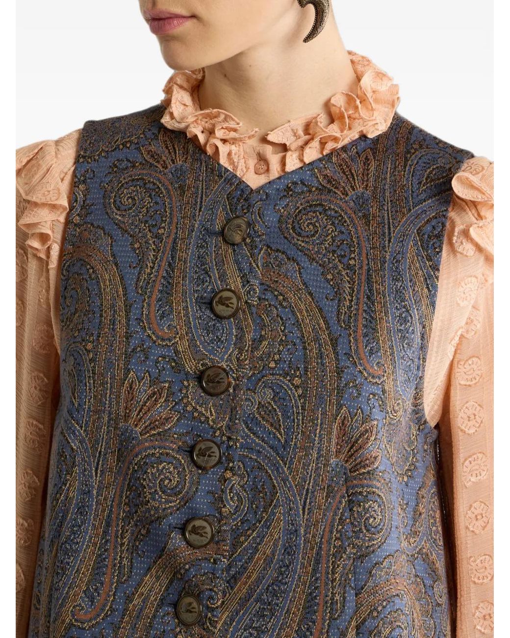 Etro Brown Cotton-Blend Jacquard Waistcoat With Paisley Motif