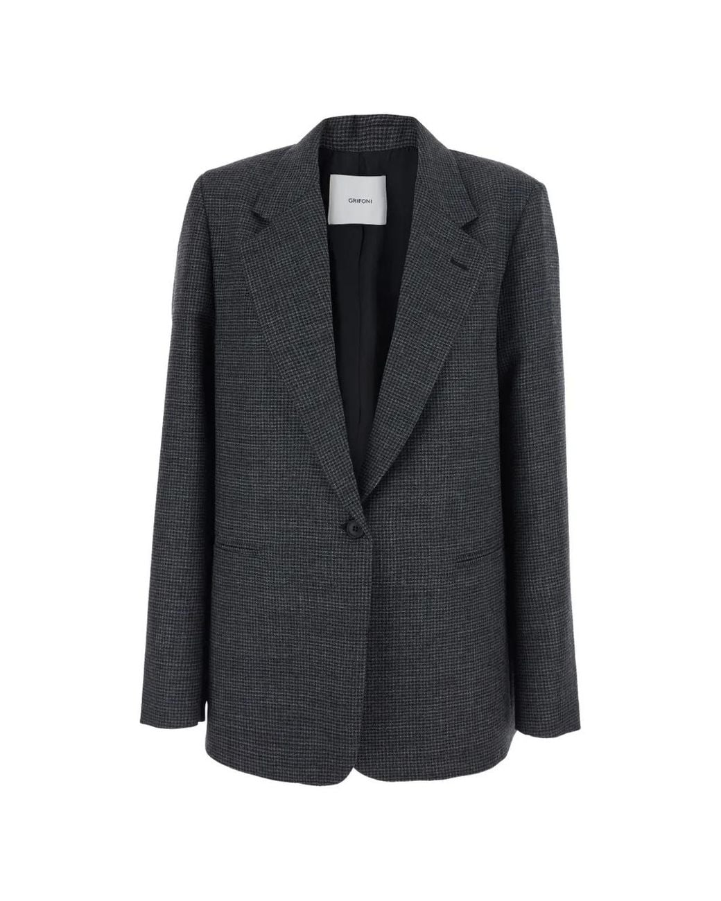 Grifoni Black Houndstooth-Pattern Wool Single-Breasted Blazer