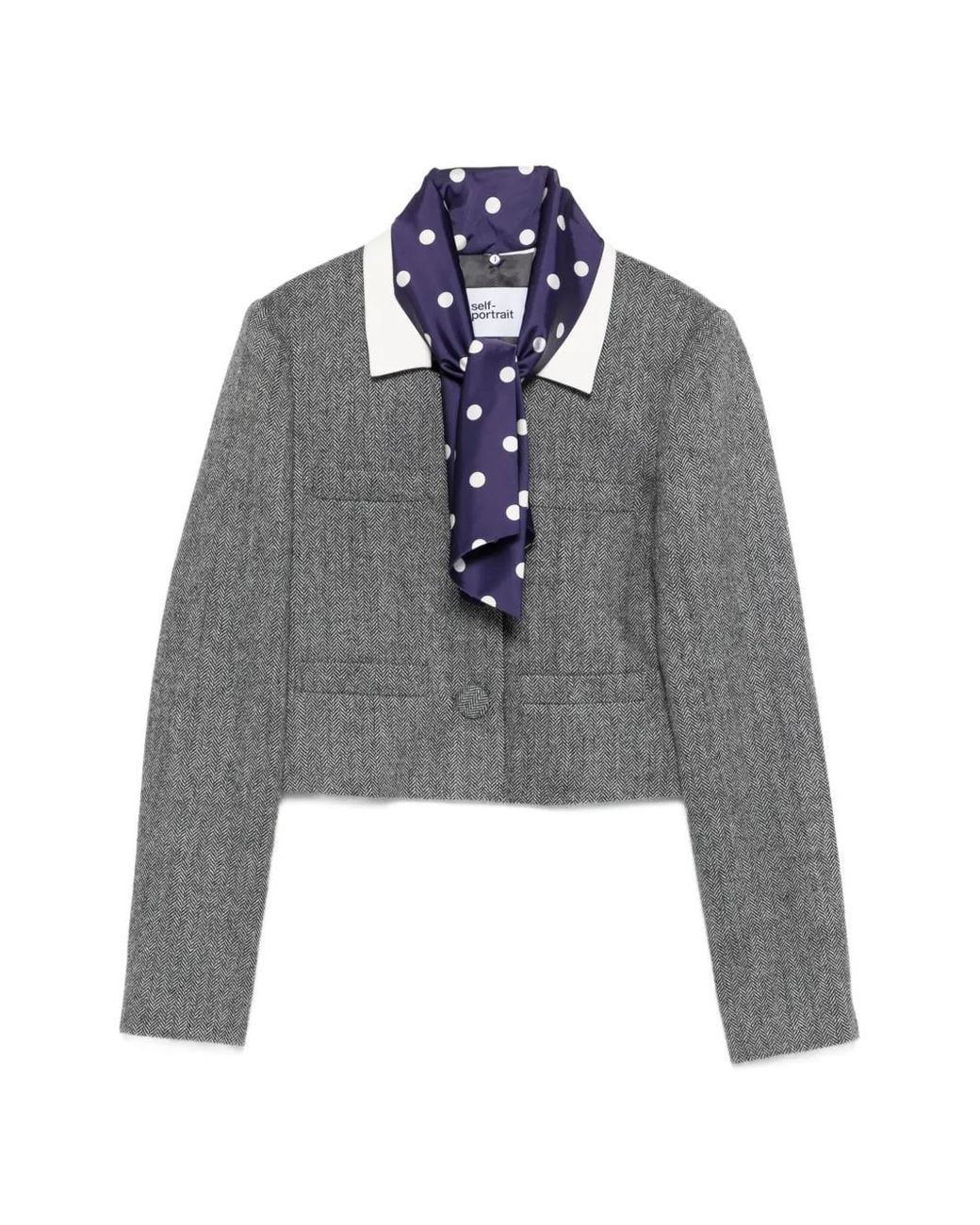 Self-Portrait Gray Collar Cropped Jacket