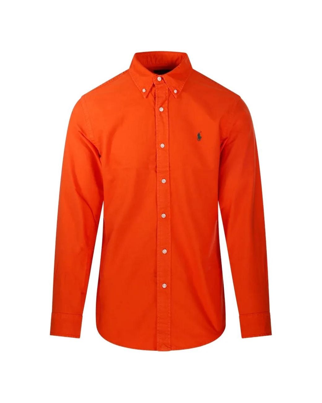 Ralph Lauren Orange Embroidered-Logo Button-Down Shirt for men