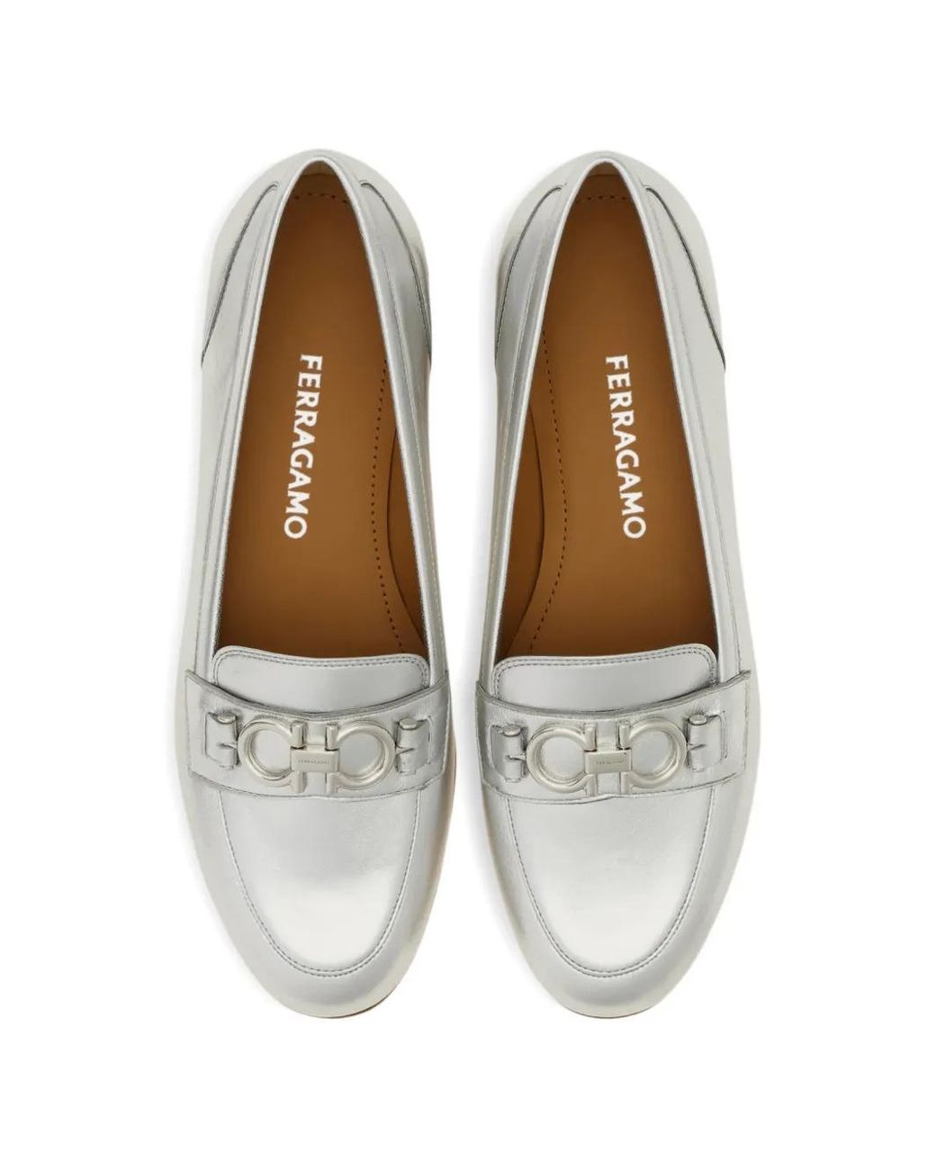 Ferragamo White Gancini Ornament Moccasins