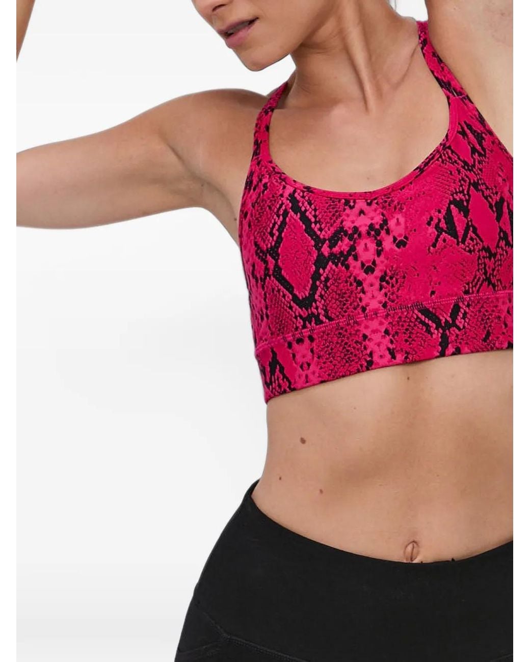 DKNY Pink Snakeskin-Print Crossover-Strap Sports Bra