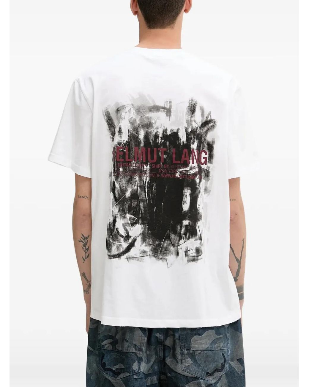 Helmut Lang White Logo-Print Cotton T-Shirt for men