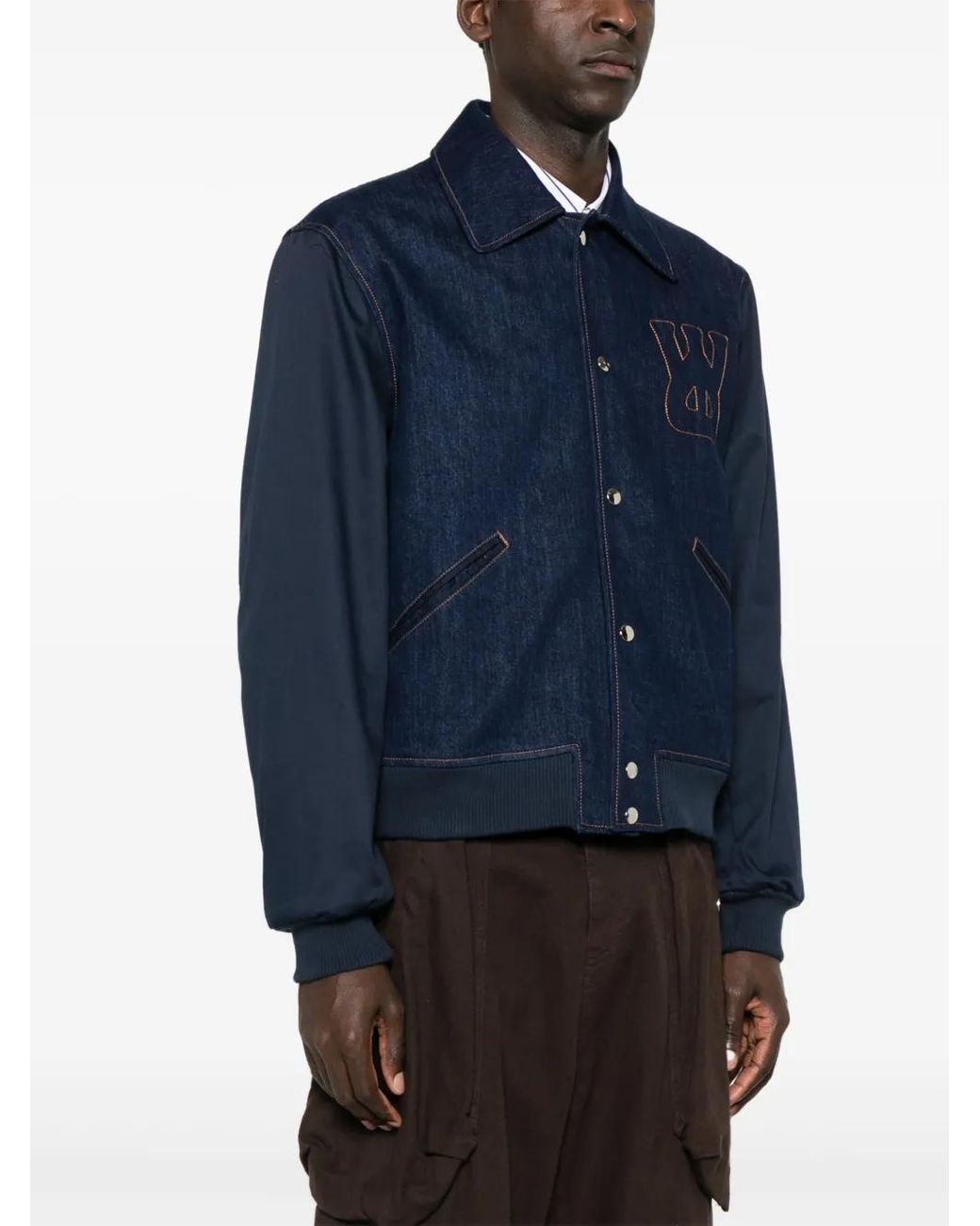 Wales Bonner Blue Echo Varsity Jacket for men