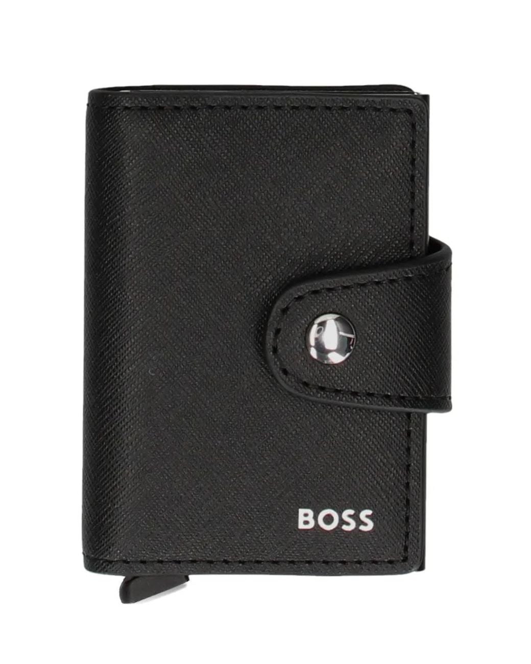 Boss Black Snap-Button Leather Wallet for men