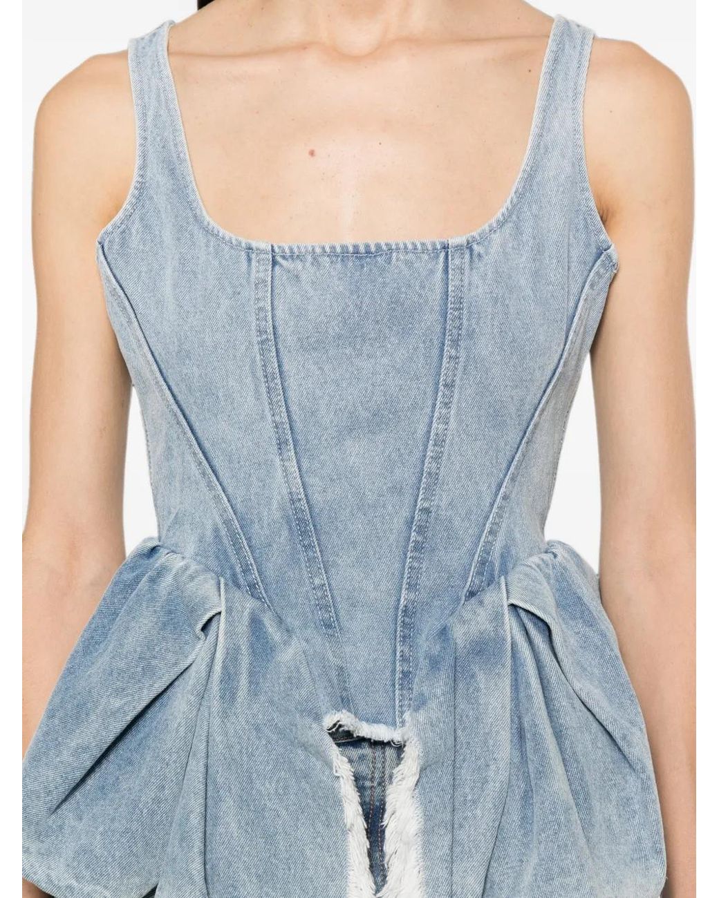 Marques'Almeida Blue Light Denim Peplum Corset Top