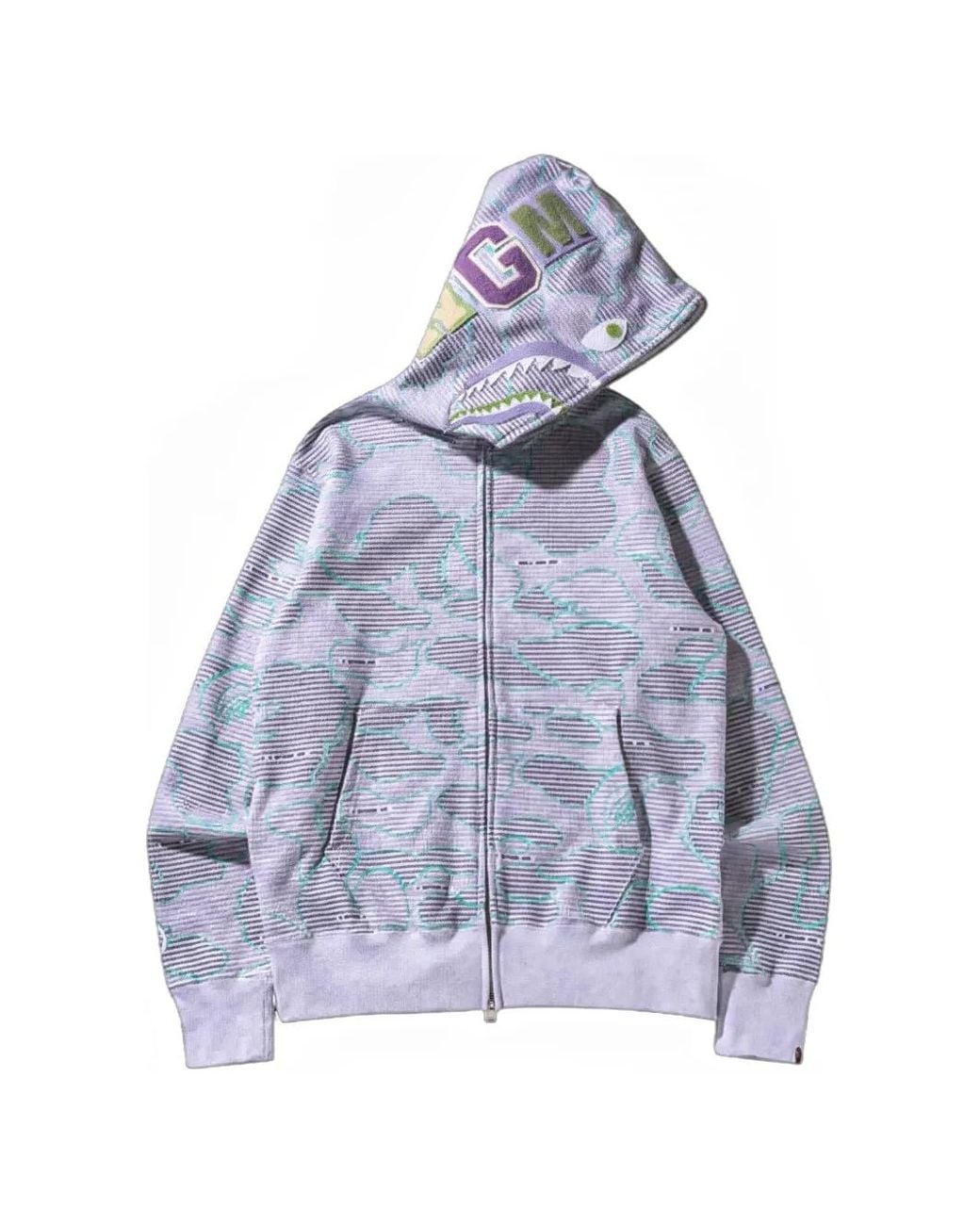 A Bathing Ape Blue Text Code Camo Shark Hoodie for men