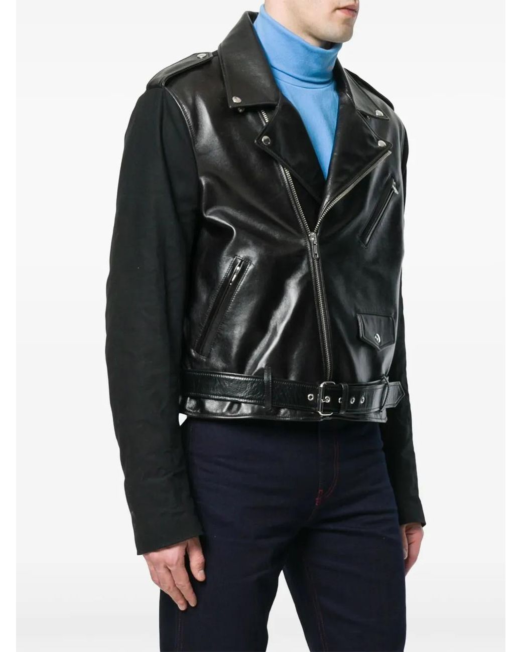 Calvin Klein Black Leather Biker Jacket for men