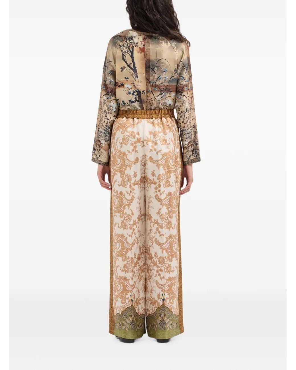 Pierre Louis Mascia Natural Cialda Baroque-Print Palazzo Pants