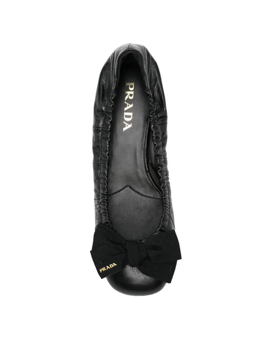Prada Black Bow Elasticated Leather Ballet Flats