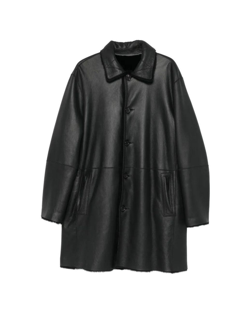 Desa Nineteenseventytwo Black Long-Sleeve Leather Coat for men