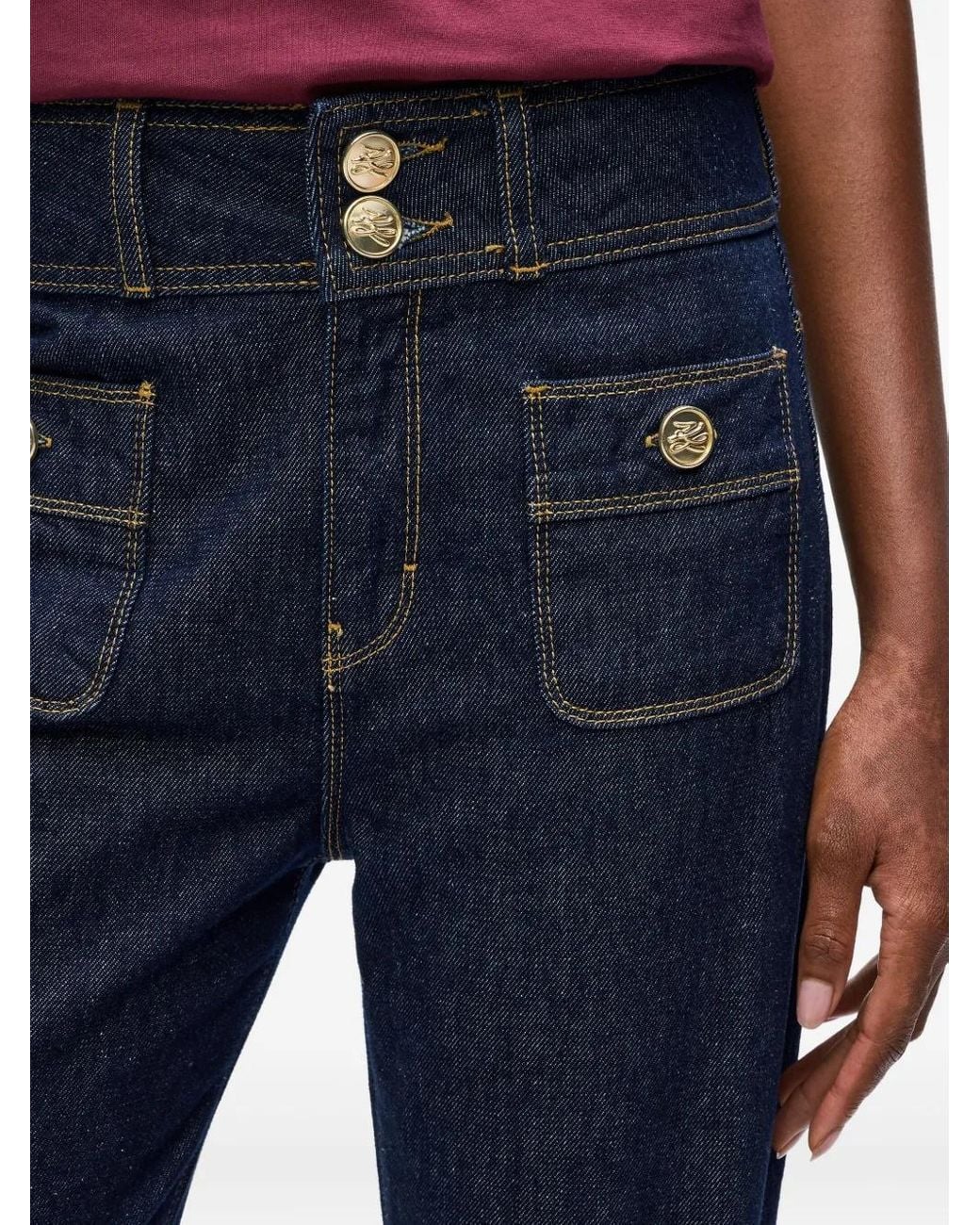 Karl Lagerfeld Blue Double-Button Patch-Pocket Jeans