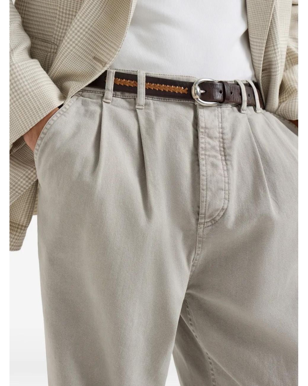 Brunello Cucinelli Gray Double-Pleat Five-Pocket Jeans for men